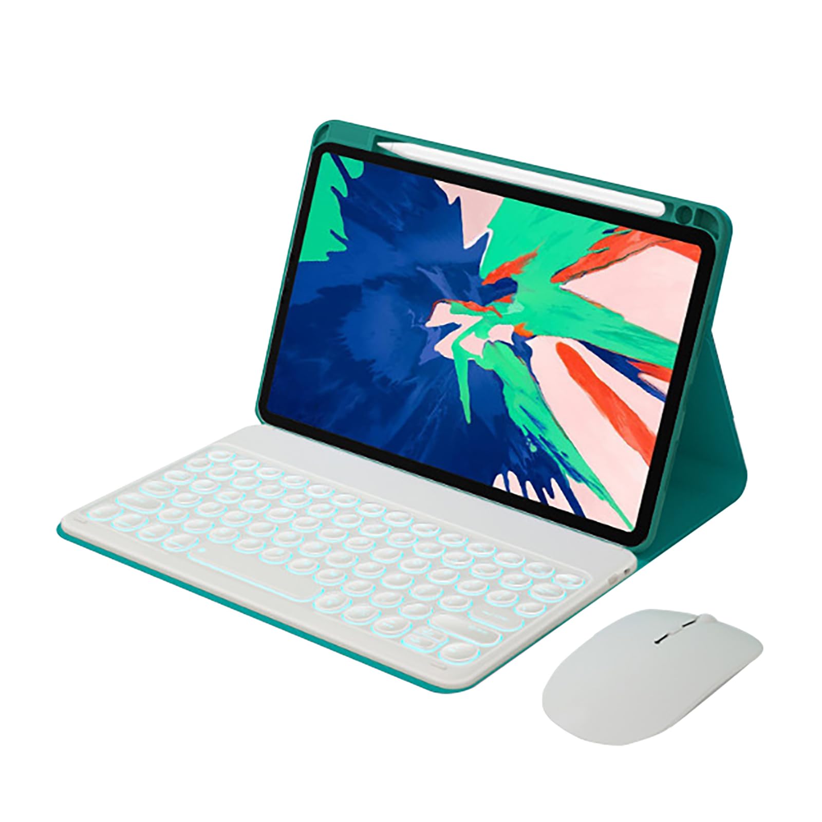 11,2-calowa klawiatura do Pad 8/8 Pro/7/7 Pro, zdejmowana bezprzewodowa klawiatura Bluetooth, mysz Bluetooth, podświetlenie w 7 kolorach, Midnight Green b