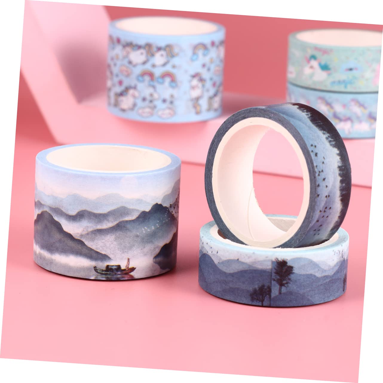 SHINEOFI 18pezzi Nastro Adesivo Decorativo Per Album Fotografico e Diari Stili Random Per Scrapbooking e Crafting Design Unicorno e Vita Materiale Versatile Per Tutti Per Studenti