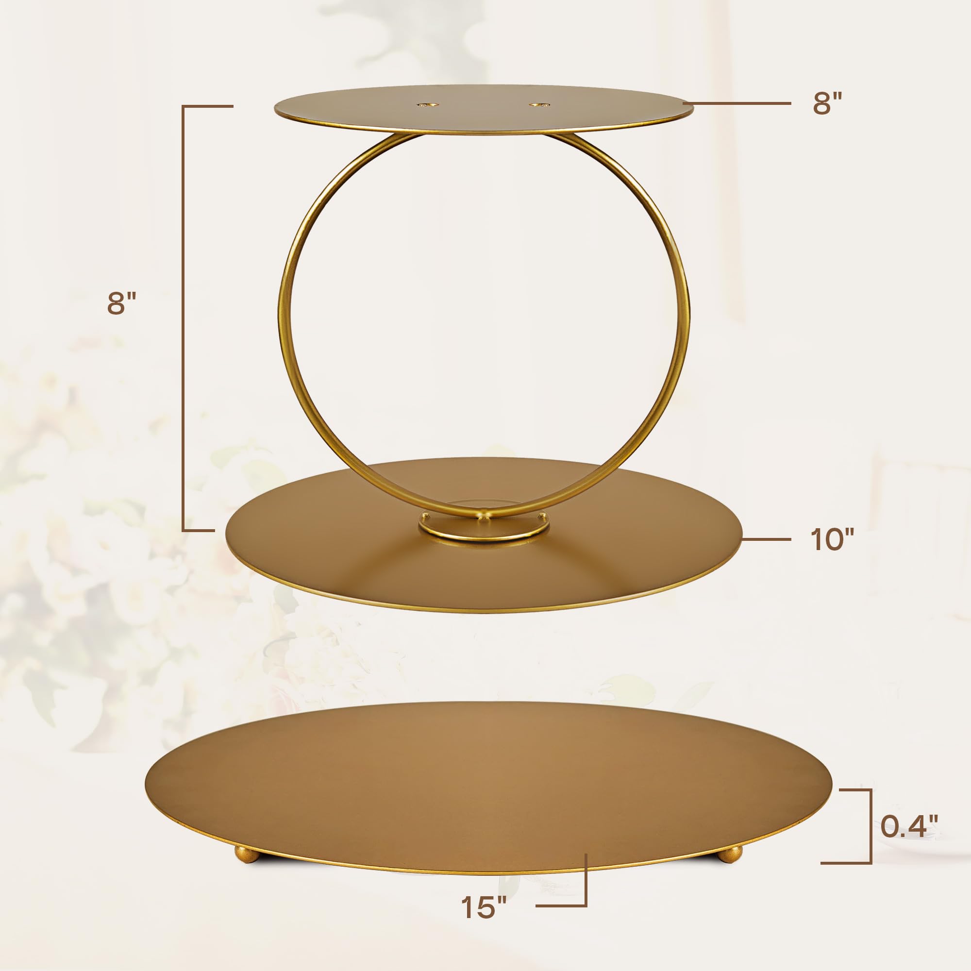 NWK 2 soportes flotantes de metal dorado para tartas, espaciadores redondos para decoración de bodas, cumpleaños, aniversarios, fiestas, centros de mesa de 14 a 4 pulgadas para mesa de postre