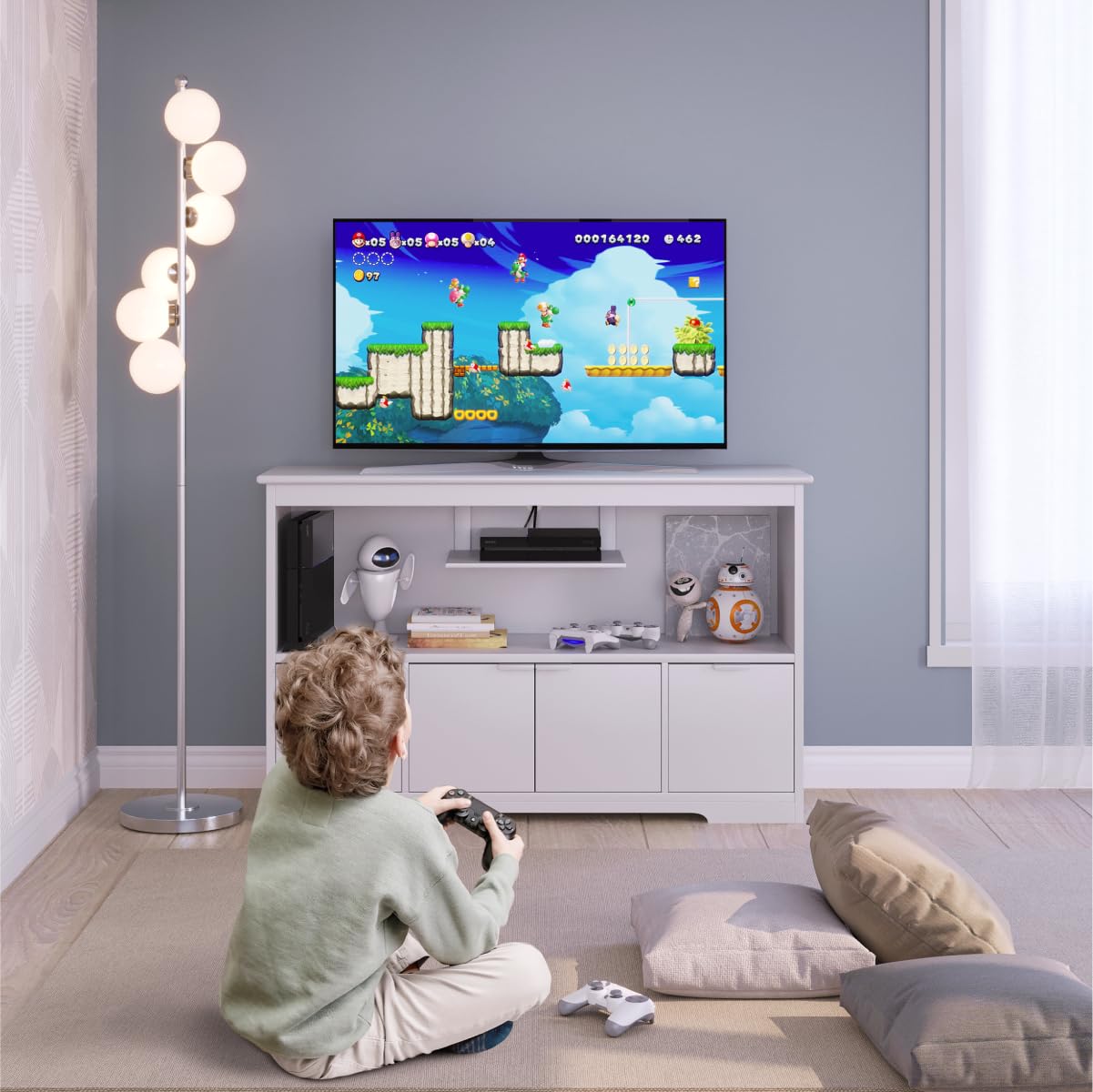 Milliard Toy Storage Organizer - White Wooden Kids Gaming Desk Cabinet for Bedroom and Playroom, Kids Toy Storage Organizer, Perfect for Toddlers - Children's Room Furniture - 47.5x14x30in