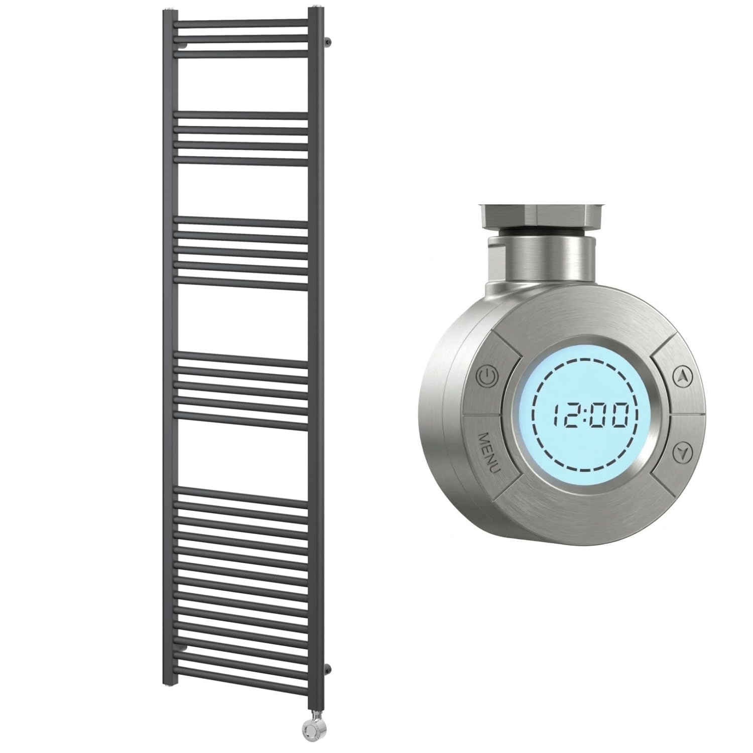 Go Bathrooms Nola 1800 x 500mm Electric Heated Towel Rail Grey Smart Bathroom Radiator Wall Mounted Ladder Rack Energy Efficient Electric Towel Warmer 750 Watts