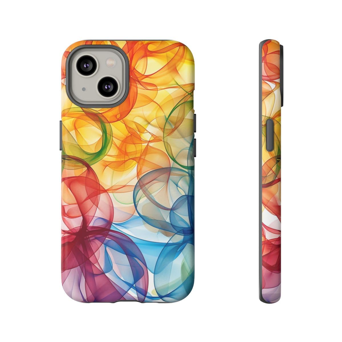 Coque rigide mate iPhone 14 multicolore à motif abstrait de formes fluides