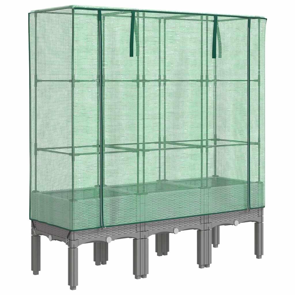 Bancal alto con accesorio de invernadero de aspecto de ratán, 120 x 40 x 140 cm, marco de polipropileno con tubo de hierro, cubierta impermeable, ideal como jardinera para balcón y maceta para jardín