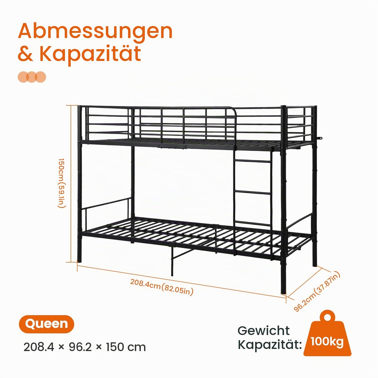 Metall Bett Etagenbett Stockbett 90x200 cm,Hochbett Metallbett Jugendbett Doppelstockbett mit Lattenrost Schlafzimmer - Schwarz | Etagenbett mit Lattenrost, platzsparend, stabil, schwarz, geeignet für Schlafzimmer, Studentenwohnheim, Gästezimmer
