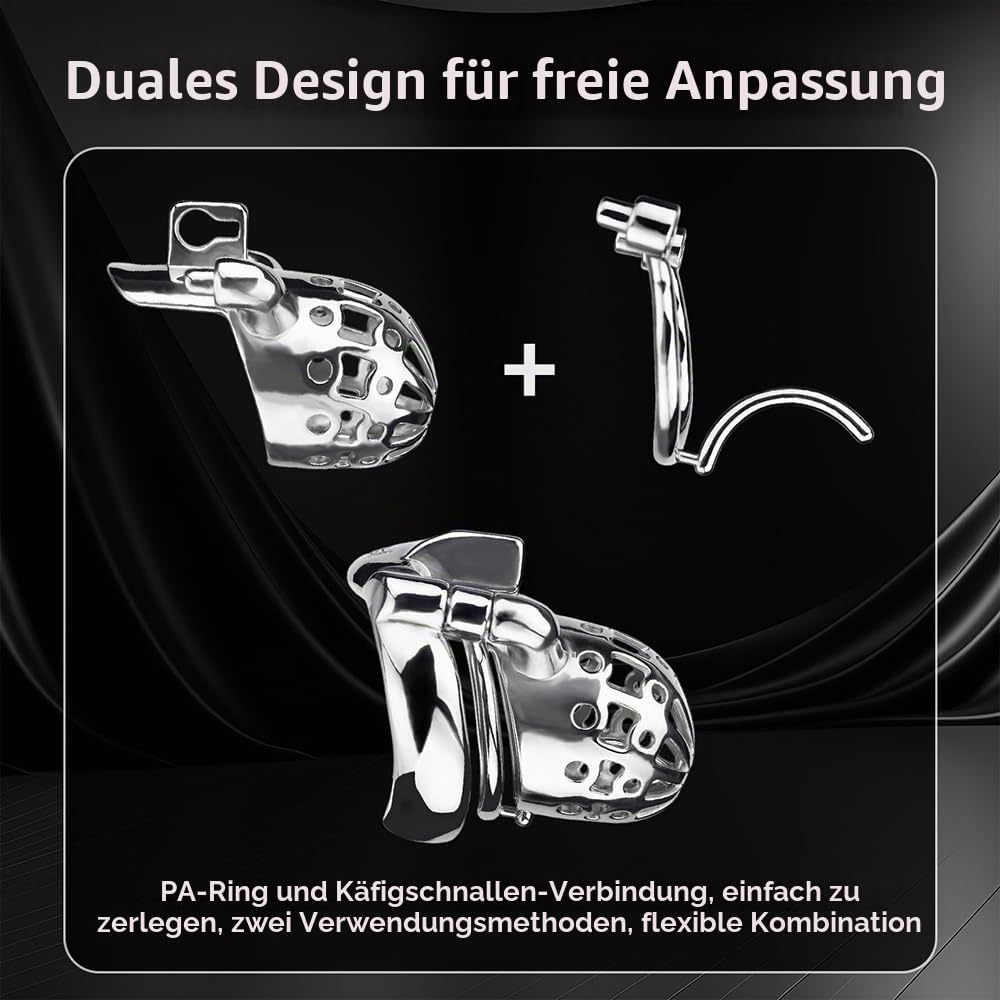 Edelstahl Peniskäfig mit PA-Ring Sexspielzeug für Männer Metall Atmungsaktiver Keuschheitskäfig mit Penisring Herren Penis Bondage Keuschheit SM Bondage CBT Extrem Sex Toys für Männer (45mm)