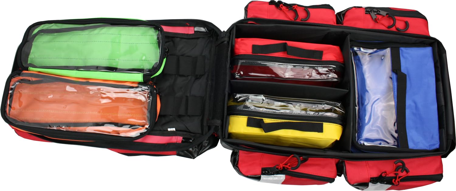 Erste Hilfe Notfallrucksack Sport Freizeit & Event mit 5 Außentaschen inkl. Verbandbuch & Frakturschienen-Set