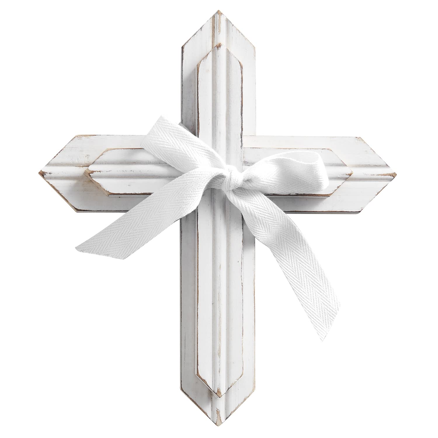 Christian Brands Stephan Baby Face to Face Designs 2-Tiered Hanging Wood Cross, 7.25 x 8.5-Inches, Distressed White