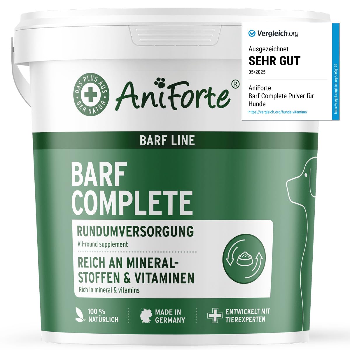 AniForte Barf Complete Pulver für Hunde 1kg - Natürliche Rundumversorgung, Reich an Mineralstoffen & Vitaminen, Ausgewogener Barf Zusatz
