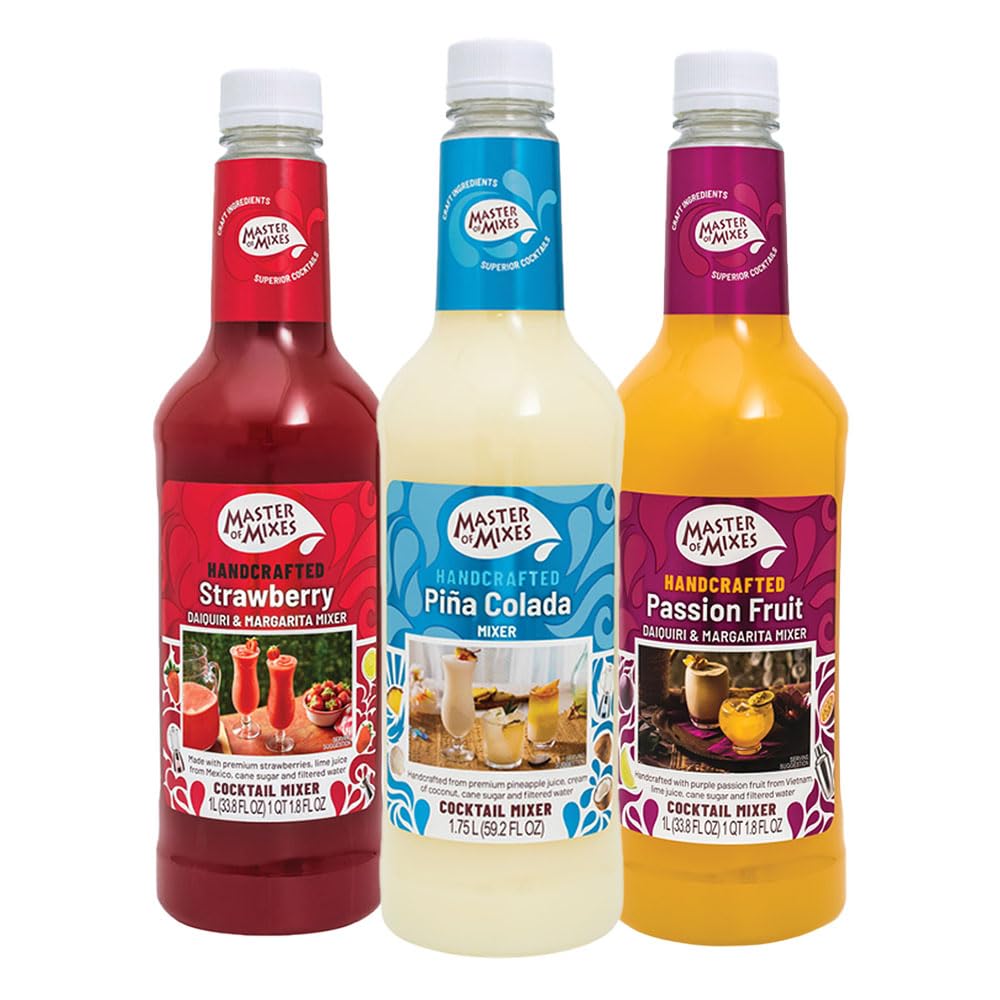 Fruity Frozen FUNdamentals Variety Pack: Pina Colada, Strawberry Daiquiri, and Passion Fruit Daiquiri - Ready to Use, 1 Liter Bottles (33.8 Fl Oz), Pack of 3 Flavors