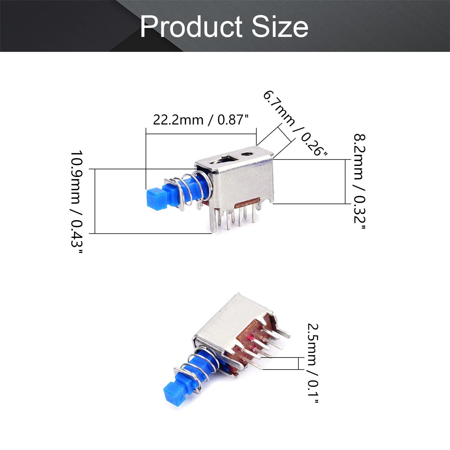 Fielect 15pcs Push Button Switch Self-Locking Double Row DPDT 6 Pin 1 Position with Spring Power Switch Blue A04