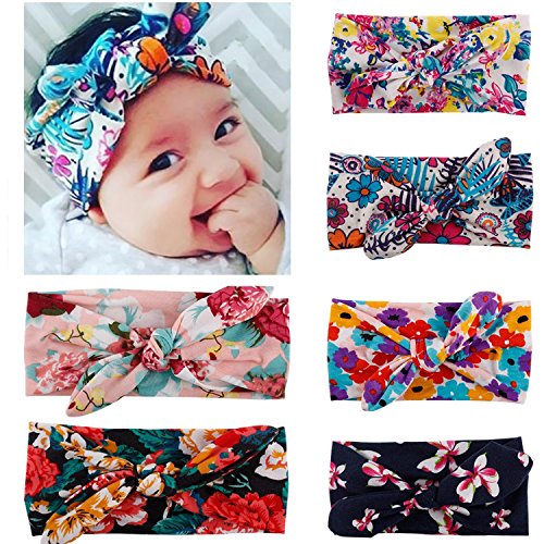 Zando Baby Girls Toddler Kids Cute Turban Headband Head Bows Soft Sweet Hairband Retro Flower1/6 Pack