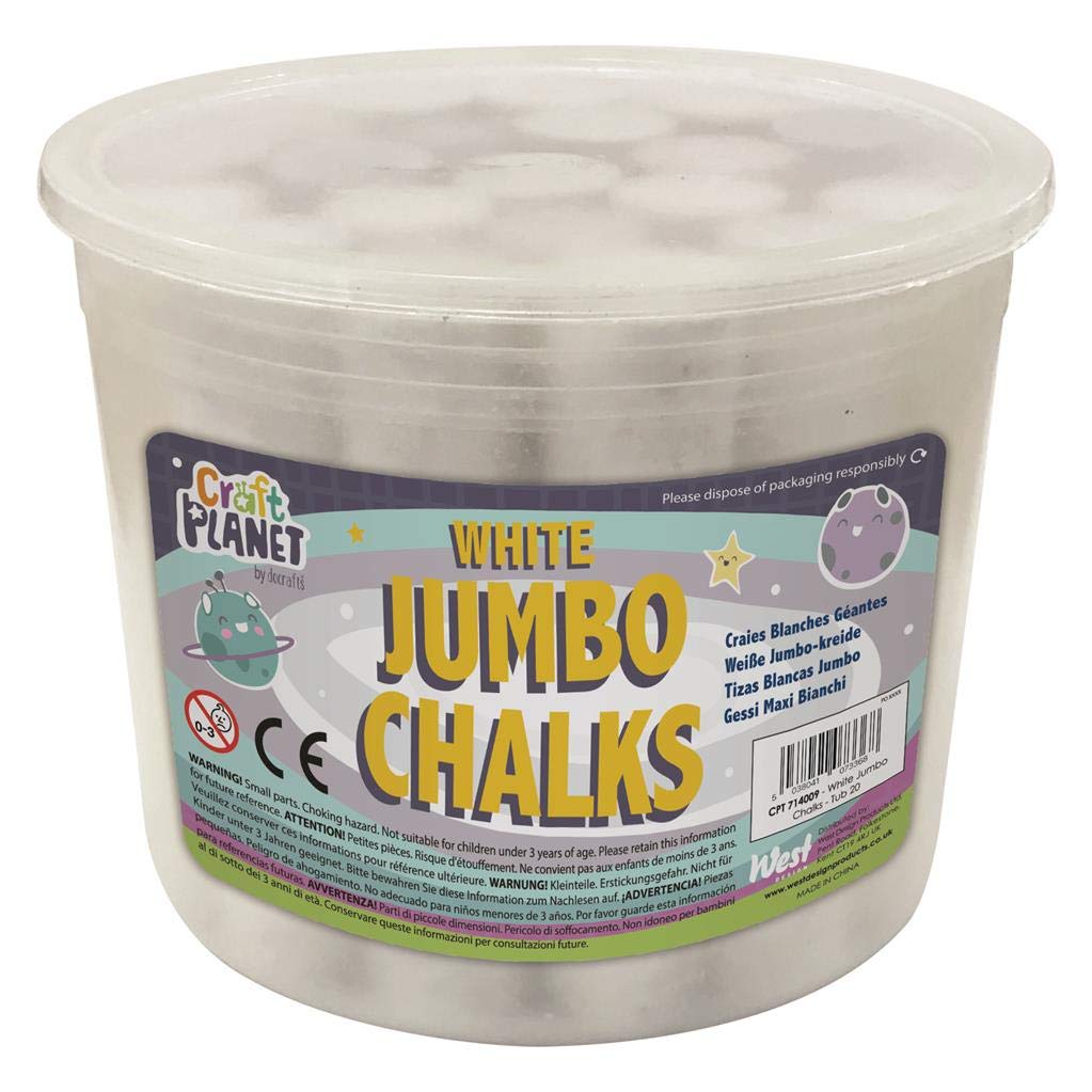 Craft Planet Jumbo Chalk, White, Pack Of 20, Art & Craft Fun For Kids, Drawing, Pavement, Playground, School, Home, Garden, Games, Paper