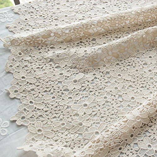 51 inches Width Beige Lace Fabric with Flowers Crochet Lace Fabric Retro Floral Bridal Lace Fabric by The Yard