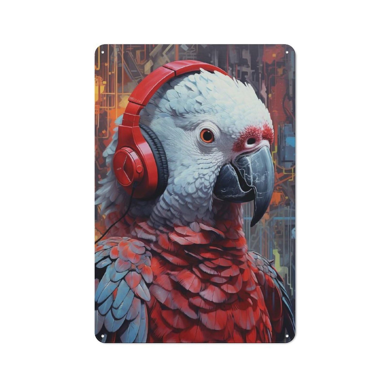 Junmoney African Grey Parrot For Café Or Restaurant, Vintage Metal Sign 30X20cm, For Vintage Wall Decor Fans, For Cafés, Pubs And Restaurants