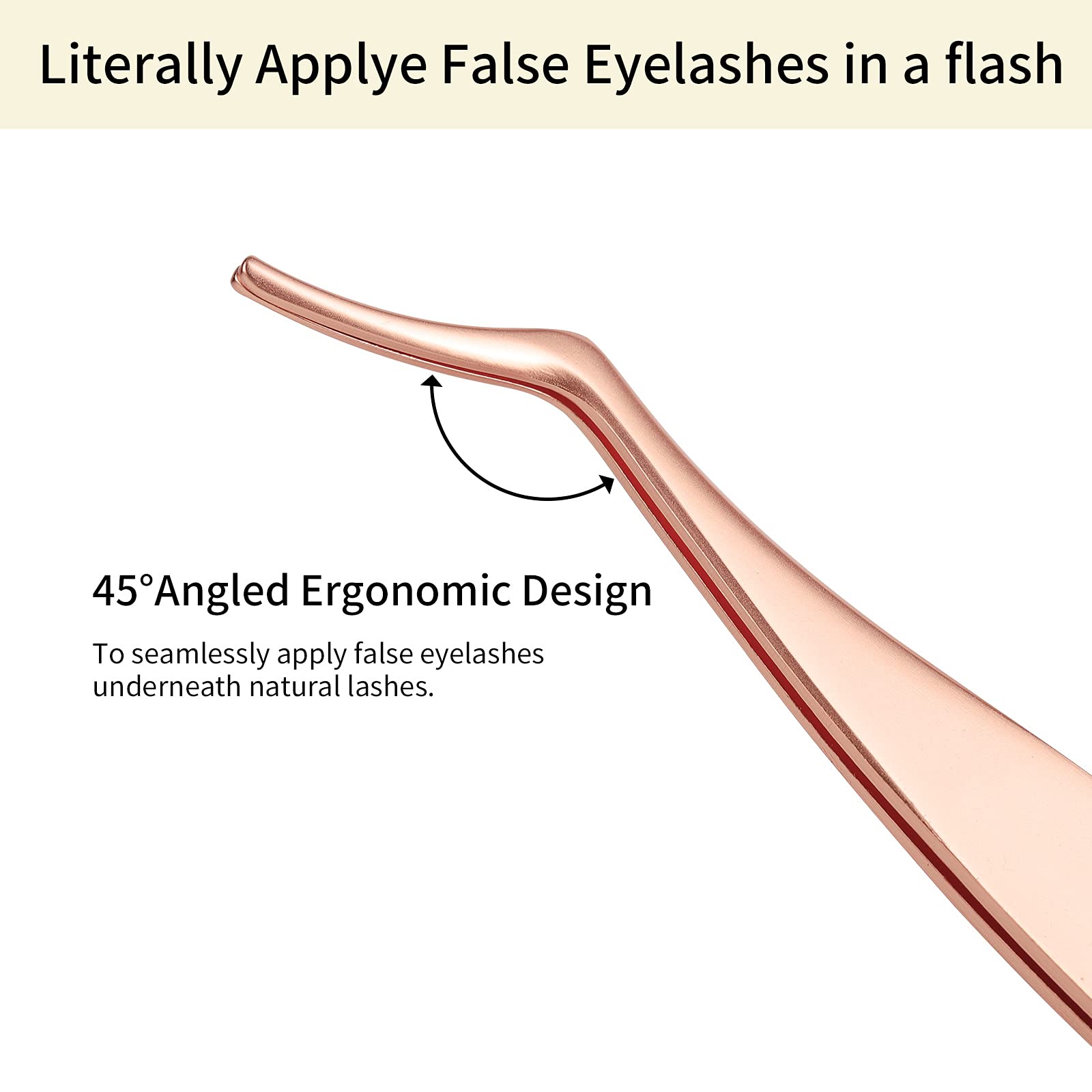 Miuffue Wimpern-Applikator Aus Edelstahl – Gebogene Pinzette Für Falsche Wimpern, Roségold