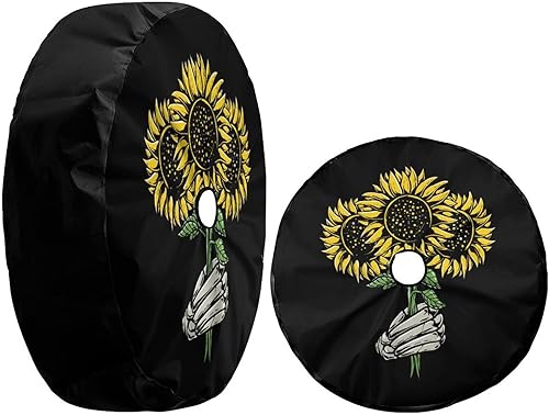 Miniatura 3 de Foruidea Skeletons - Funda para neumático de repuesto con diseño de girasol, con orificio de cámara de respaldo, para remolque, RV, SUV y muchos