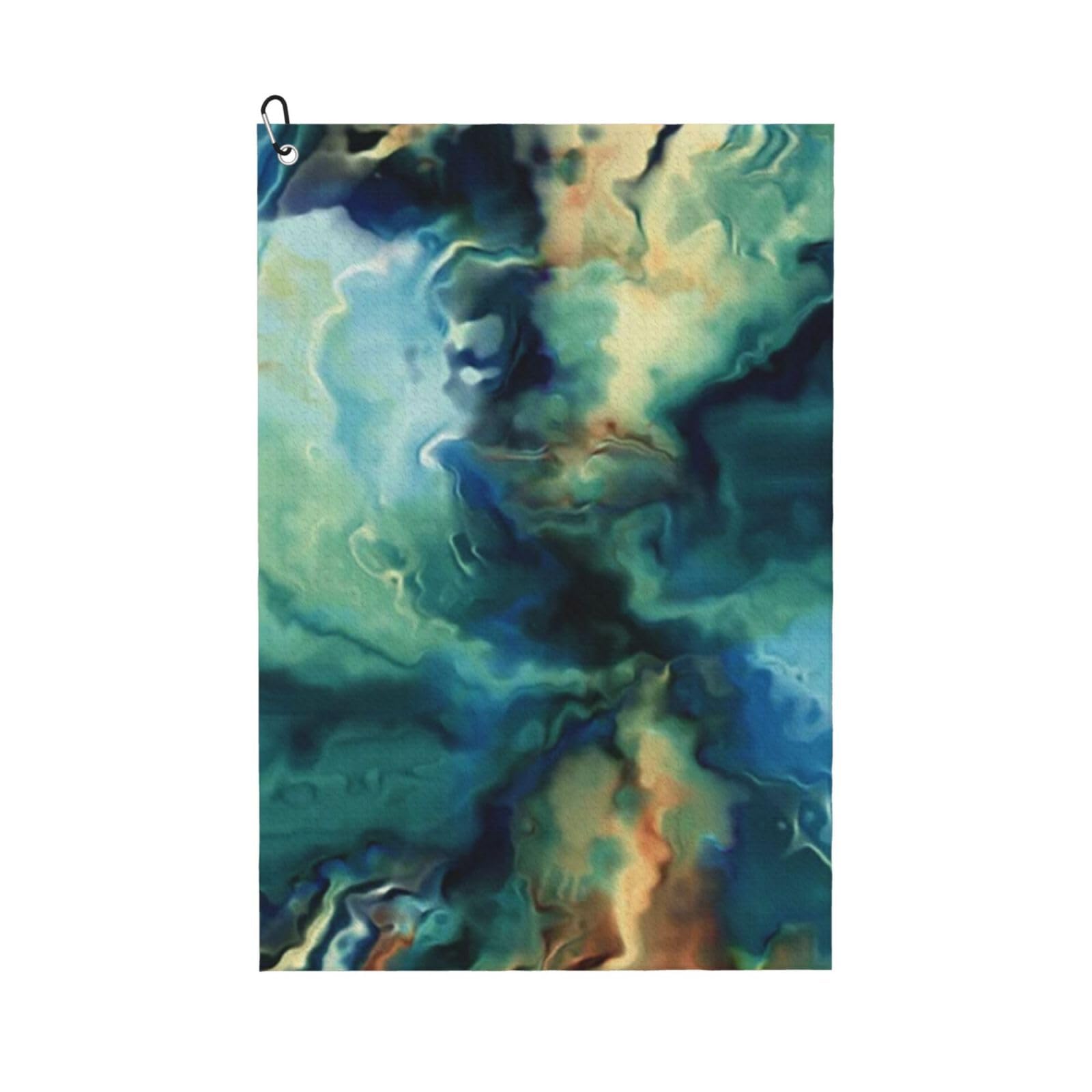 Hnnkloy Abstract Marbled Ocean Navy Blue Teal Green, 16x24 in Portable Waffle Golf Towels with Carabiner Clip for Golf Bag