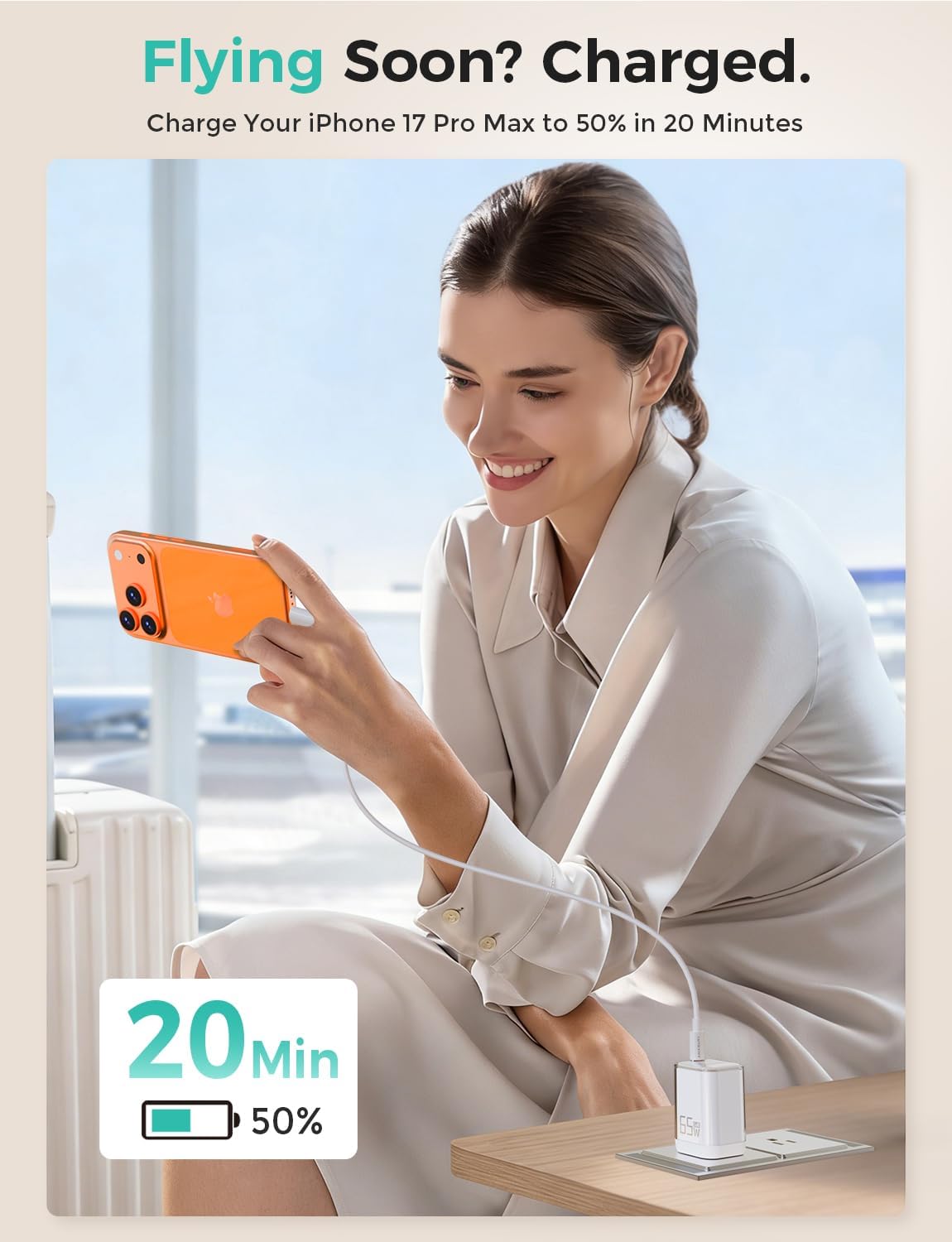 SparkleNano 65W USB C Charger,One-Port GaN PPS Fast Charging Block,Travel Essentials Foldable Plug,for MacBook Pro/Air,Pixelbook,iPad Pro,iPhone 17/16/Pro,Galaxy S23,Pixel (USB C Cable Included)