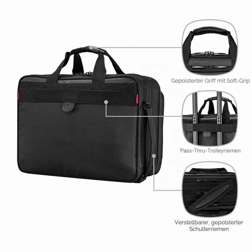 WENGER Synergy Laptop-Tasche, Aktentasche mit Notebookfach, Organizer, Büro, Business, Reisen, Schwarz