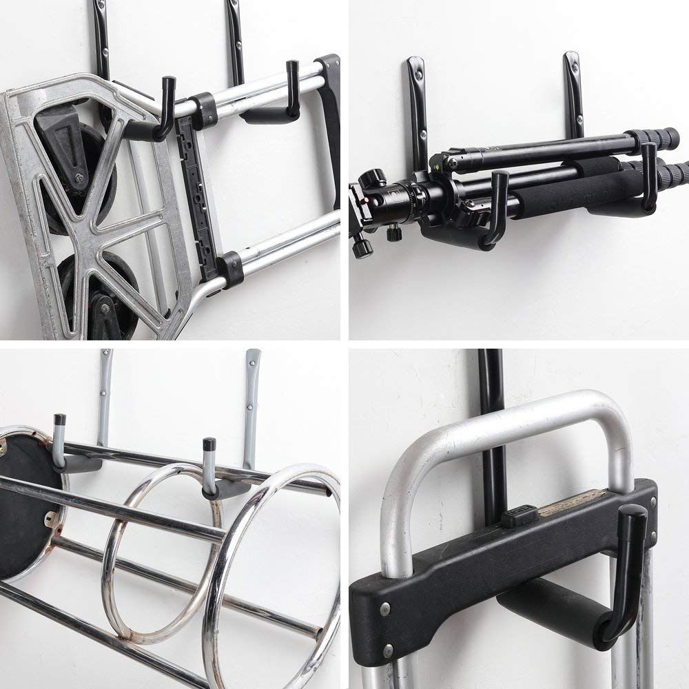 Crochets pour Garage, Crochet Vélo Mural Crochets Utilitaires Résistants de Stockage de Garage avec le Bras Jumbo, 6 Pcs Cintre de Garage de Bâti et l'Organisateur pour Tuyau de Chaise Largeur 30cm