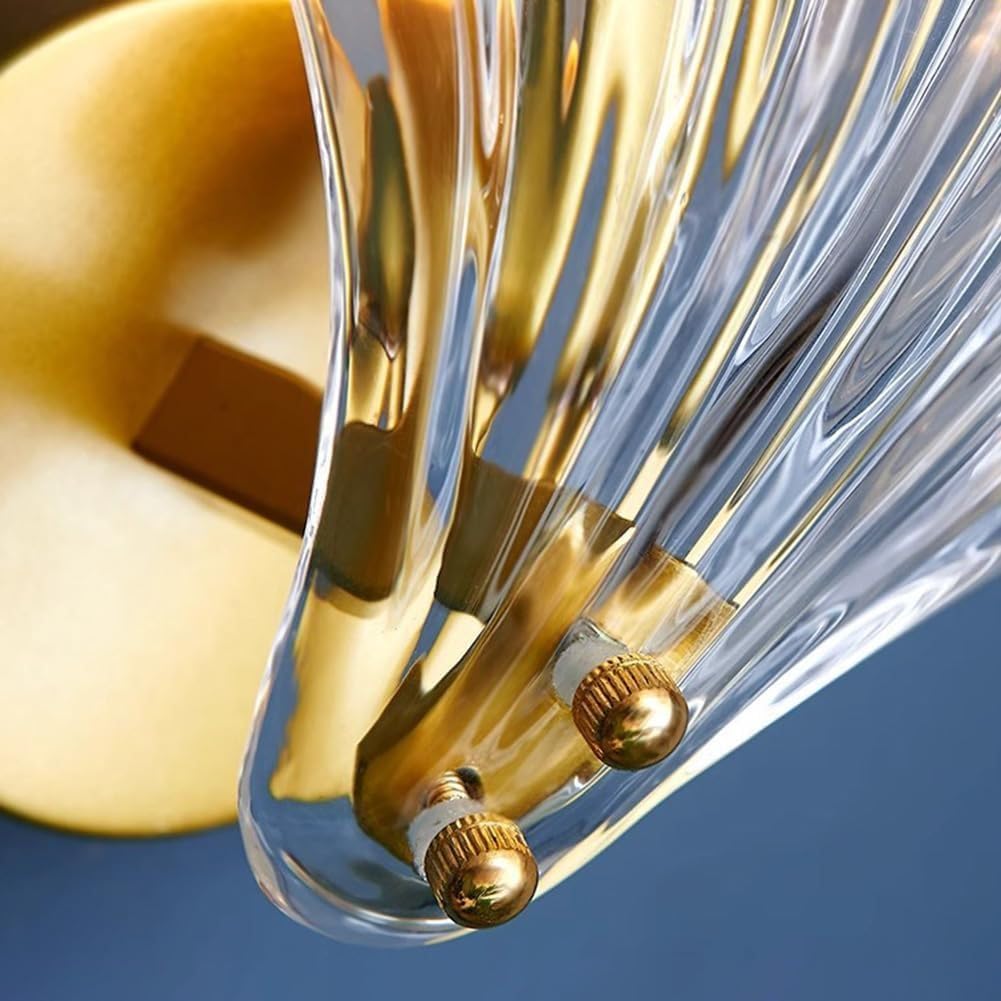 EaEa Lámpara de Pared de Interior E14 Shell Luz de Pared Moderna Aplique de Pared de Metal Cristal Hierro con Pantalla de Vidrio Shell Lámpara de Cabecera de Diseño Dorado para Cocina Isla Dormitorio