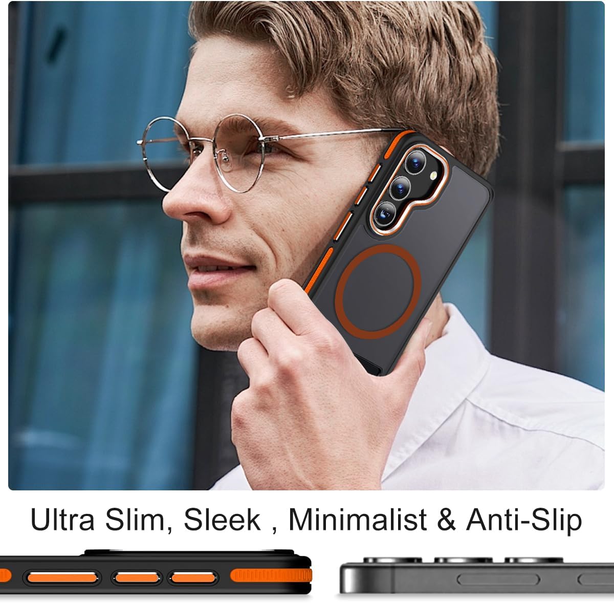 for Samsung Galaxy S23+ Plus Case [Invisible Stand], Compatible with MagSafe, Drop Protection, Strong Magnetic & Seamless for Galaxy S23 Plus Case, Slim Frosted Matte Case (Black/Orange) - Image 5
