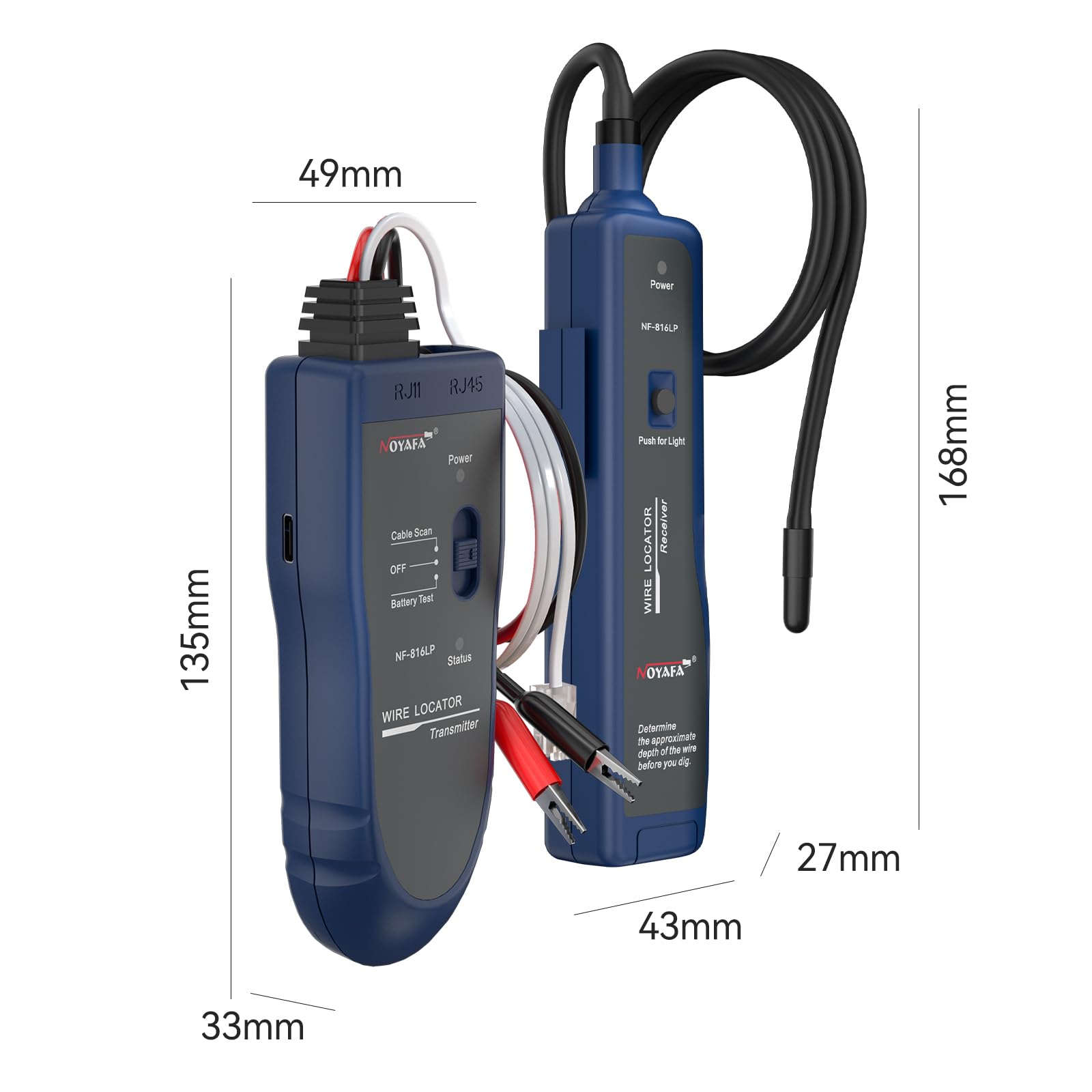 NOYAFA NF-816LP Localisateur de Câbles Souterrains, DéTecteur De Coupures de Fils EnterréS, Traceur pour ClôTure Anti-Fugue, CâBles éLectriques, RéSeau et Irrigation, Rechargeable, Lampe Led