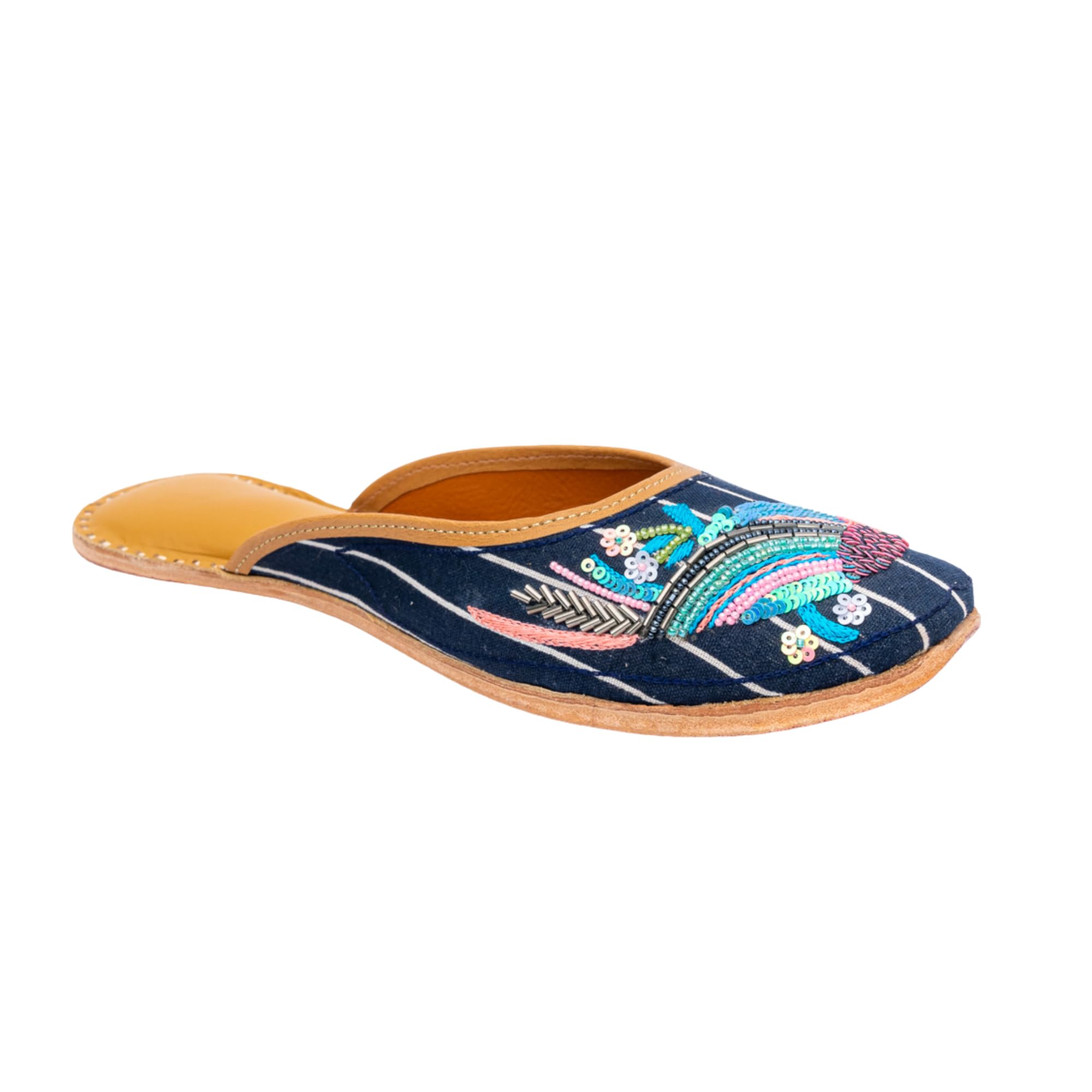Women Navy Blue Embellished Mules Flats |-image-12