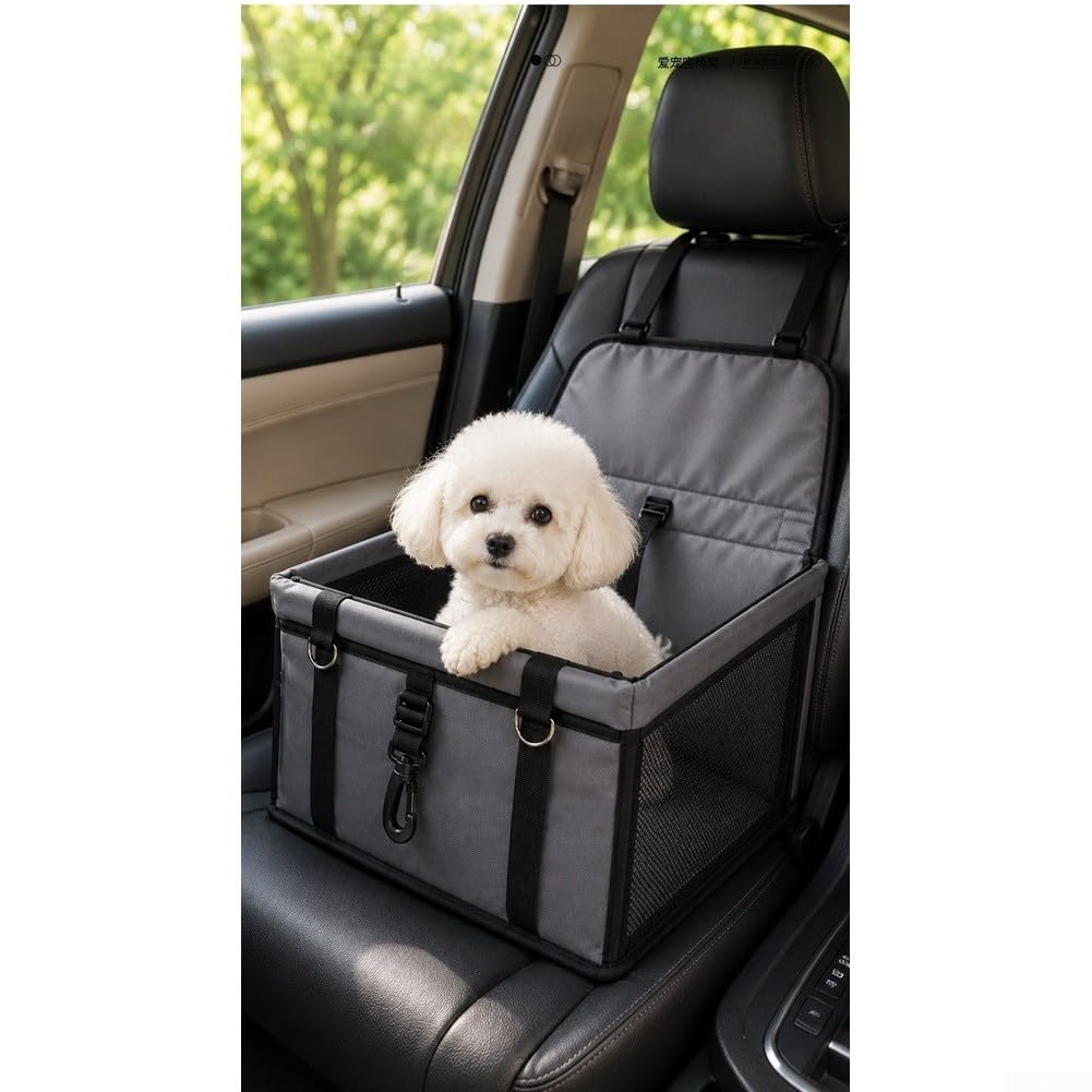Coprisedile pieghevole per animali domestici con rete traspirante, borsa impermeabile Oxford per cani per sedili anteriori/posteriori, ganci di sicurezza sicuri e tasca portaoggetti, blu (grigio)
