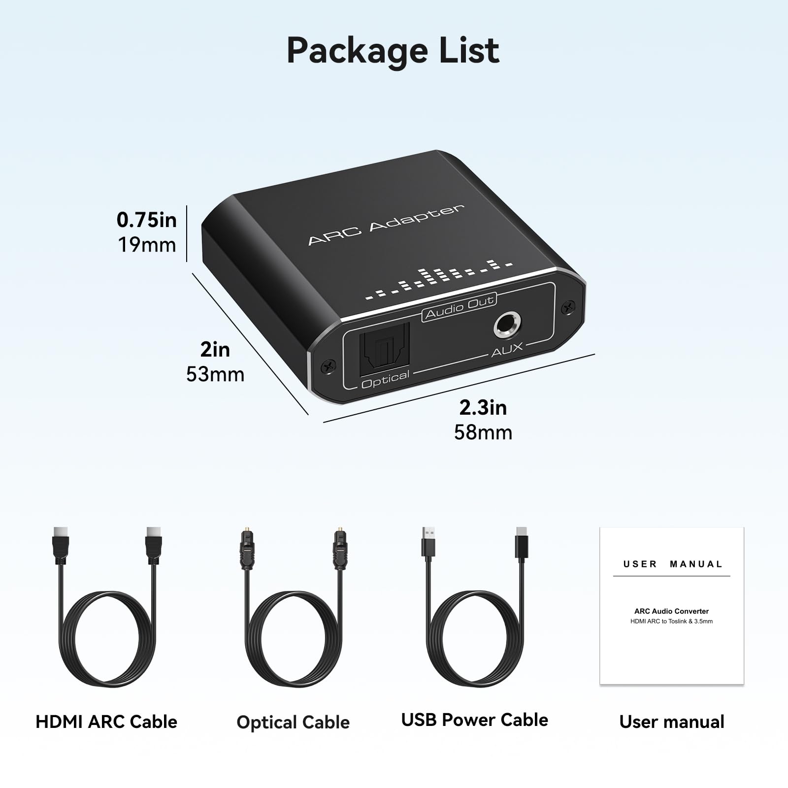 VPFET Extracteur audio HDMI ARC fonctionne uniquement pour HDTV ARC vers adaptateur audio optique convertisseur Toslink + sortie auxiliaire 3,5 mm compatible DTS/Dolby-AC3/DSD/LPCM pour barre de son