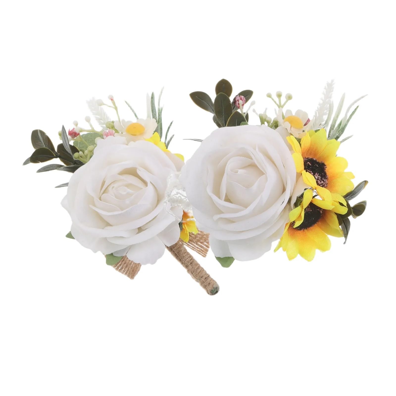 Hzomif Two-Tone Artificial Rose Wrist Corsage 2Pcs Wedding Wrist Corsage Elegant Artificial Rose Sunflower Wedding Boutonniere Groom Prom Accessories for Ceremony Celebration