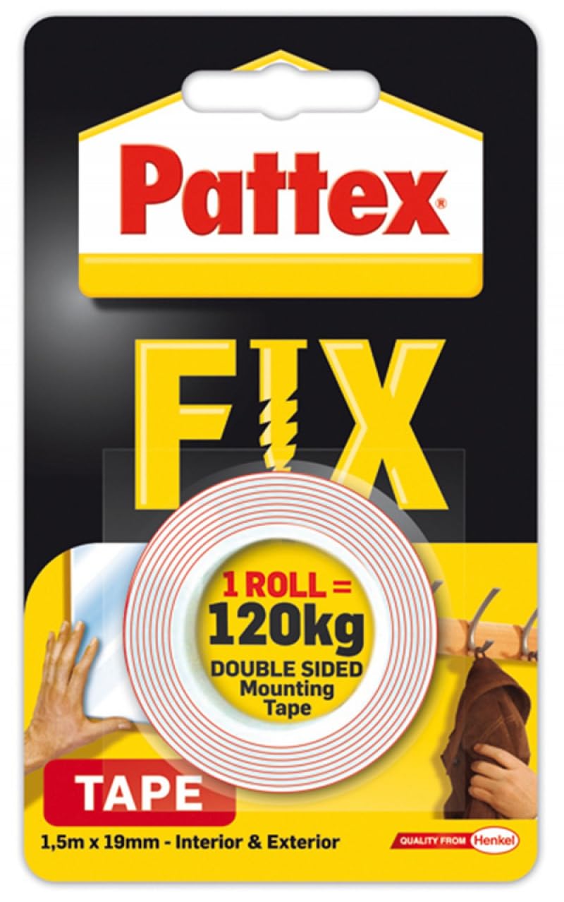 Henkel Pattex Fix Self-Adhesive Tape 120 kg, Red, Double-sided, 19 mm x 1.5 m/Bilateral Tape PATTEX FIX, 1.5 m x 19 mm, 120 kg