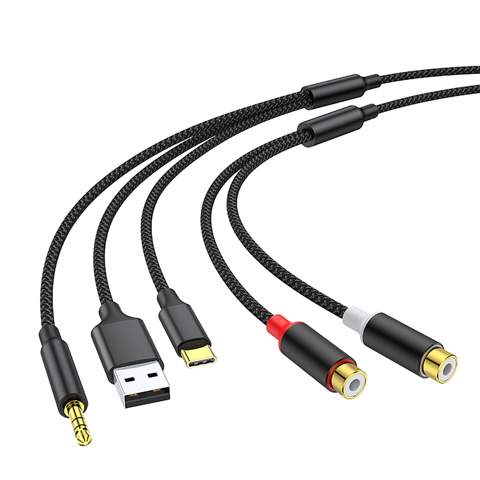 Câble USB C vers 2RCA avec fiche 3.5mm stéréo à double blindage anti-interférence pour audio