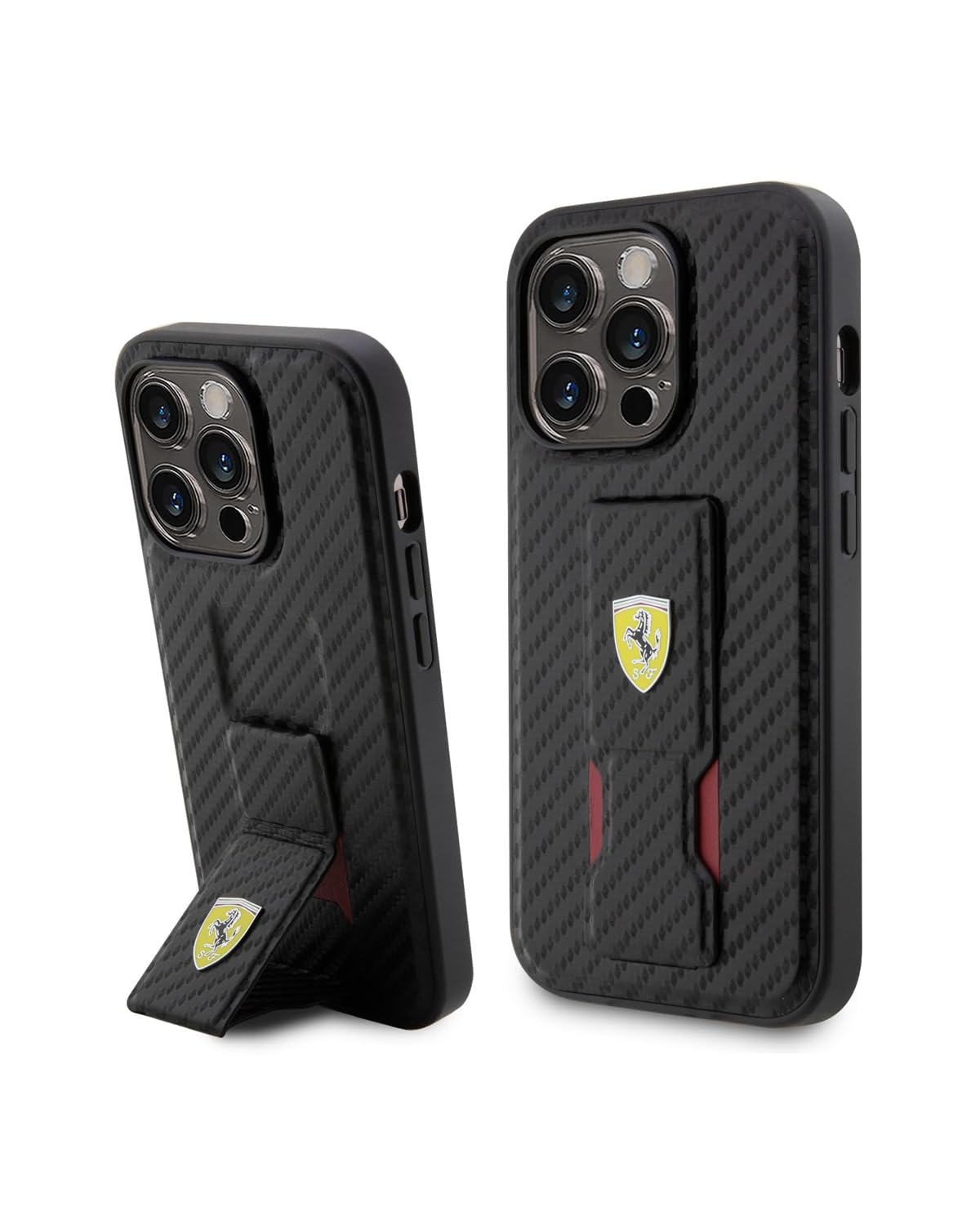 CG MOBILE FERRARI iPhone 15 Pro Case [Official Licensed] Grip Stand Case with Hot Stamp PU | Protective Case/Cover Designed for iPhone 15 Pro (6.1-Inch) 2023 - Black
