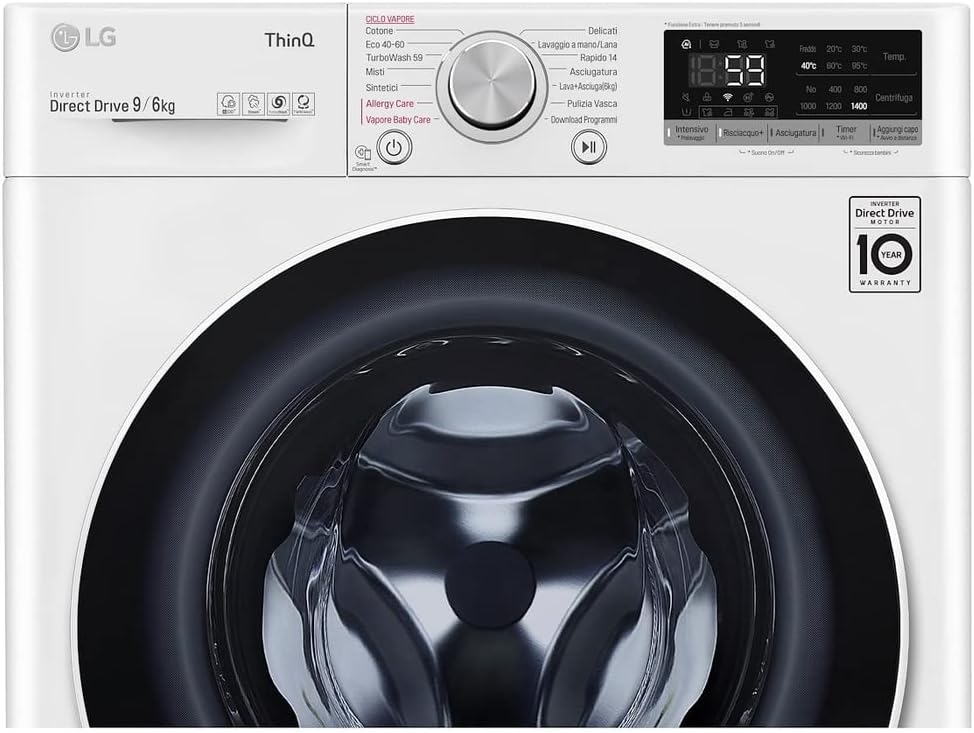 LG F4DV509H0E Lavasciuga a Carica Frontale 9 / 6 Kg, 1400 Giri/min, Lavatrice e Asciugatrice con Wi-Fi, Intelligenza Artificiale AI DD, Turbo Wash, Vapore Igienizzante, 60 x 85 x 56.5 cm, Bianco LG F4DV509H0E Lavasciuga a Carica Frontale 9 / 6 Kg, 1400 Giri/min, Lavatrice e Asciugatrice con Wi-Fi, Intelligenza Artificiale AI DD, Turbo Wash, Vapore Igienizzante, 60 x 85 x 56.5 cm, Bianco