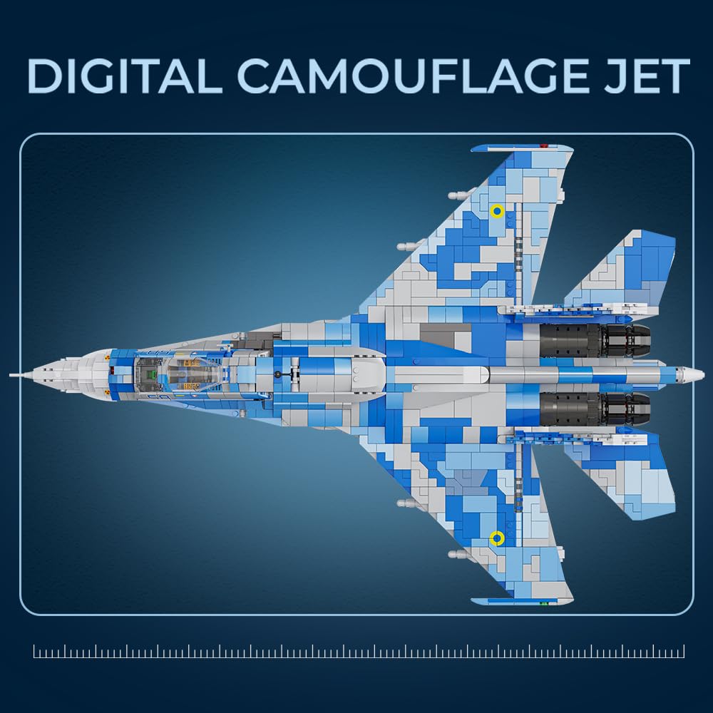MISINI M8025 SU-27 Flanker Klemmbausteine Bausatz, MOC Militärflugzeug Modell mit Ständer und Namensschild, Kampfflugzeug Ausstellung Geschenk für Militärfans und Erwachsene Enthusiasten-2345 Stück