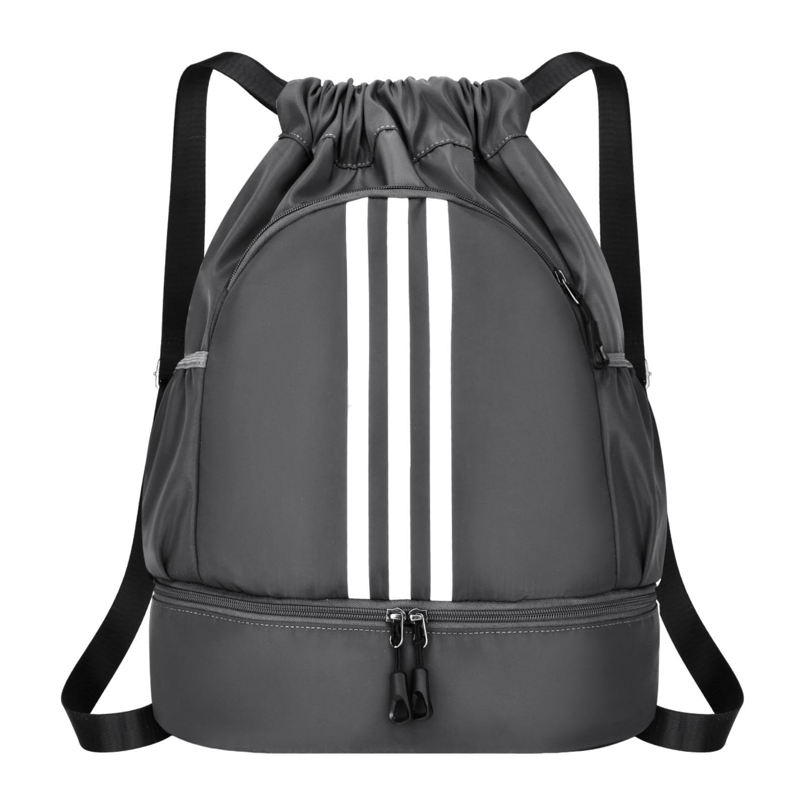 nivaa drawstring backpack adjustable shoulder straps for women men string swim bag dark gray
