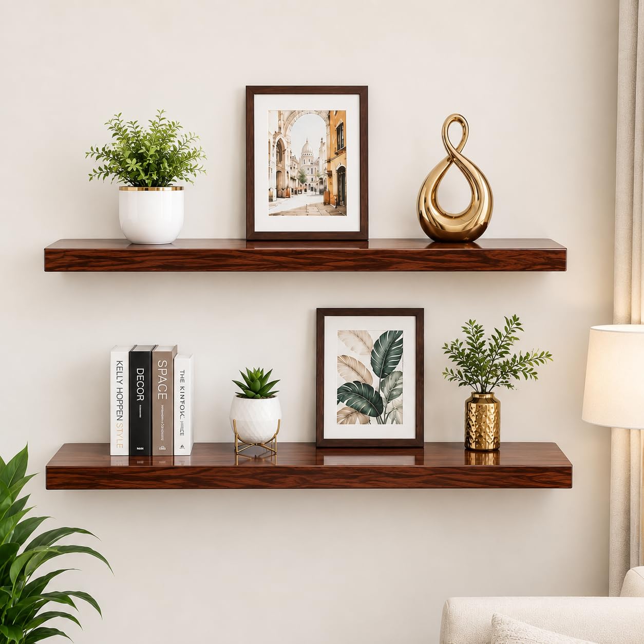 Extra Large Size (8 * 18 inch) 2 Wooden Wall Shelf Rack (Height 12mm) Brown Colour-image-2
