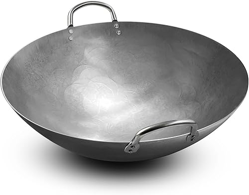 SUNRISE Fuente de cocina Heavy Duty Hong Kong estilo carbono acero wok (fondo redondo) 15"