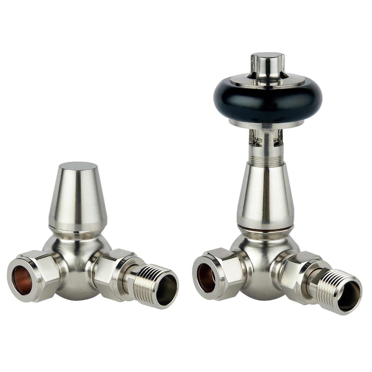 Satin Nickel Woodhead Corner Radiator Valves Modern Radiator Valves 15mm x 1/2" Set of 2