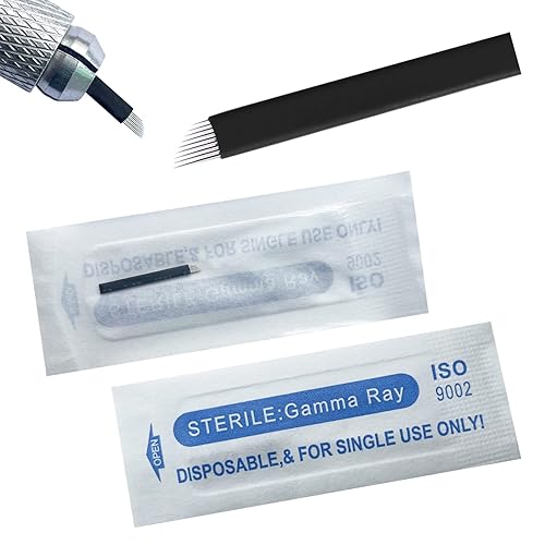 Agujas de microblading de 0.007 in, agujas desechables de tatuaje de cejas para máquina de maquillaje permanente Manual de suministros (Negro S9)