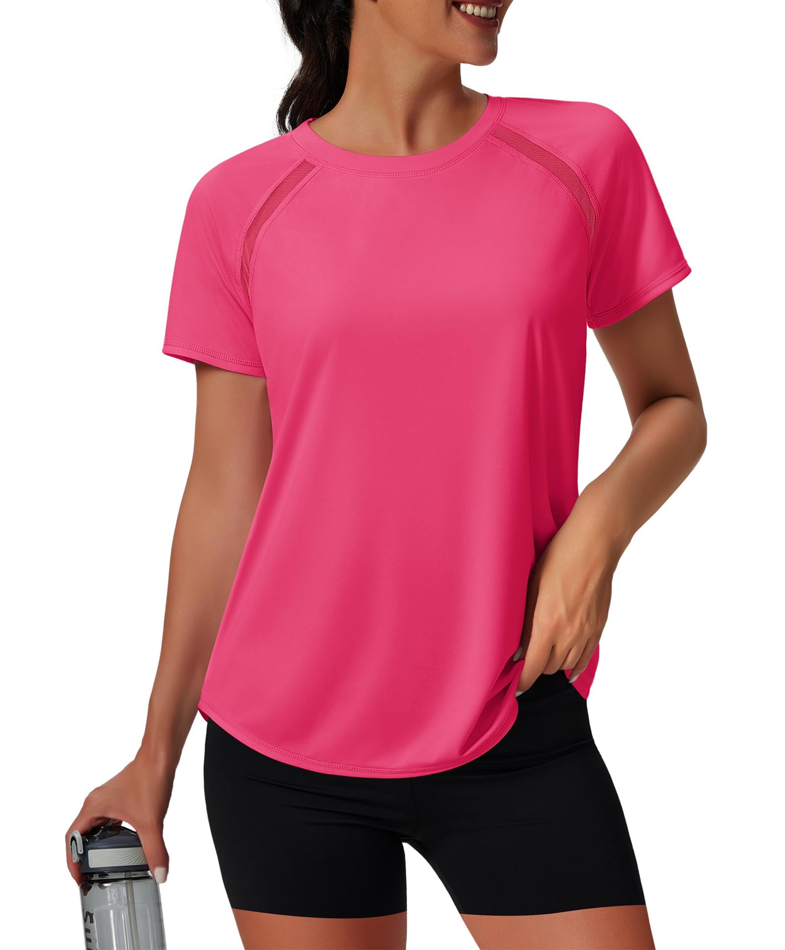 NIASHOT Womens Workout Tops Short Sleeve Yoga Pilates Outfits Athletic Gym Running UV Protection Shirts with Mesh — view 6