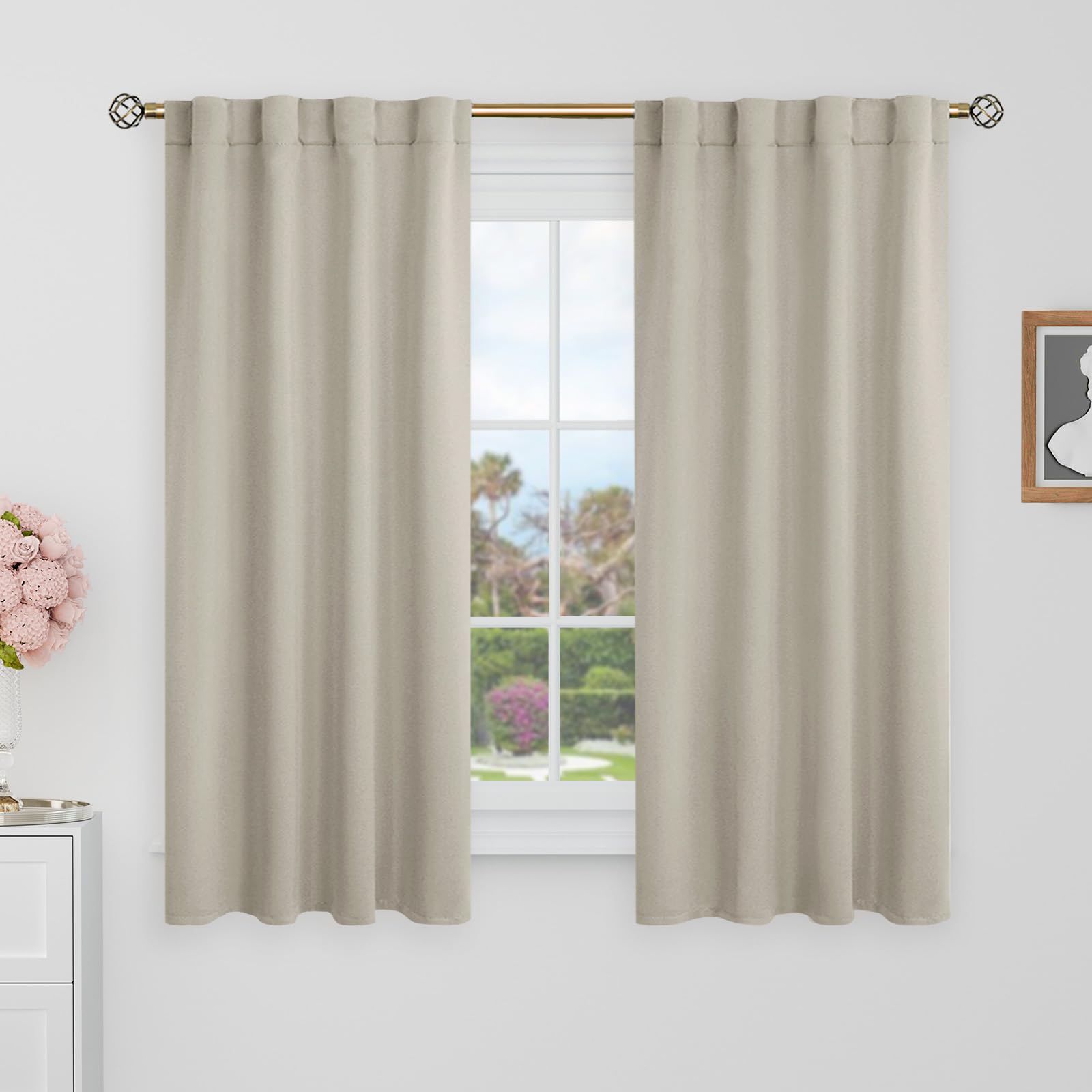 BGment Blackout Curtains 48 Inches Long for Bedroom - 34 x 48 inch Thermal Insulated Noise Reducing Rod Pocket and Back Tab Small Window Curtains for Cafe/Kitchen/Camper, 2 Panels, Natural Camel — image 1