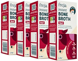 Freja Instant Beef Bone Broth | Beef | 100% Natural | Rich in Collagen, Protein & Amino Acids | Dairy & Gluten Free, 4 boxes (4 x 15g Sachets Per Box)