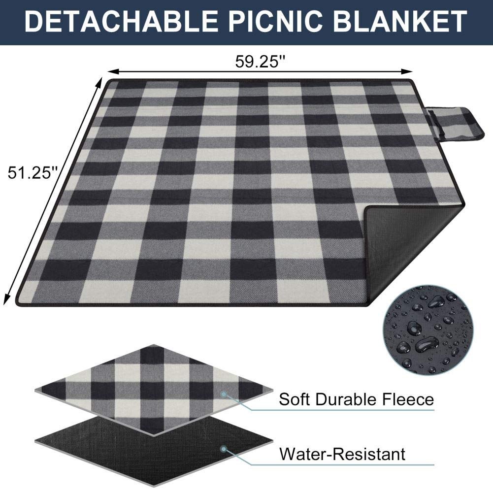 HappyPicnic Isolierter Picknickrucksack für 4 Personen mit komplettem Geschirr, geräumigem Kühlfach, Flaschenhaltern und großem wasserdichtem Picknick-Teppich