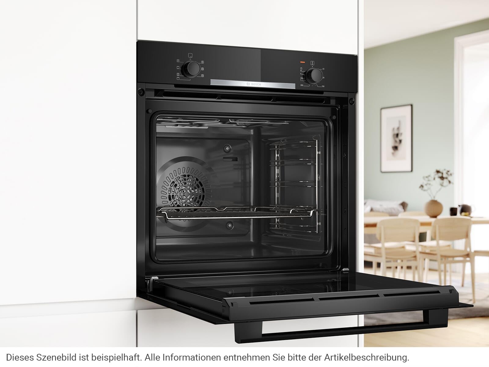 Bosch HBA510BA3, seria 2, piekarnik do zabudowy, 60 x 60 cm, gorące powietrze 3D zapewnia równomierne pieczenie na 3 poziomach, szybkie nagrzewanie, halogenowe oświetlenie wewnętrzne, kolor czarny