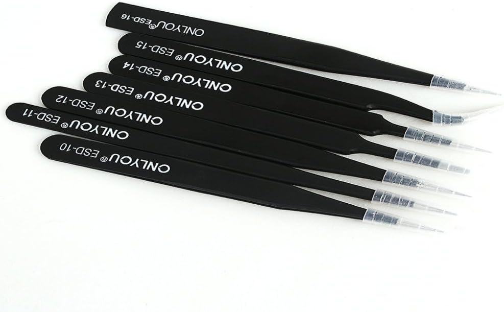 High Quality 7pcs BGA ESD Precision Tweezer Set Antistatic tweezers (6 Sizes) Stainless Tweezers Tools