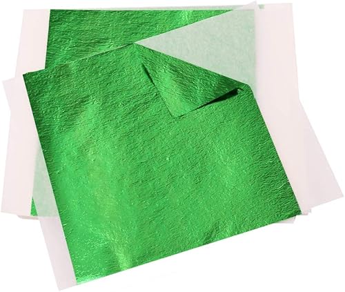 Miniatura 3 de Hojas de hojas de oro de imitación, 100 hojas de 5.11 pulgadas, lámina dorada dorada verde para pinturas, manualidades, uñas, muebles, decoración