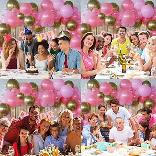 Image of Party Propz Happy Birthday Balloon Garland Decoration- 66Pcs Pack With Happy Birthday Paper Banner, Net Curtains & Pink and Gold Balloons Arch Kit For Girls,Kids, Baby, Wife Bday Decor Items