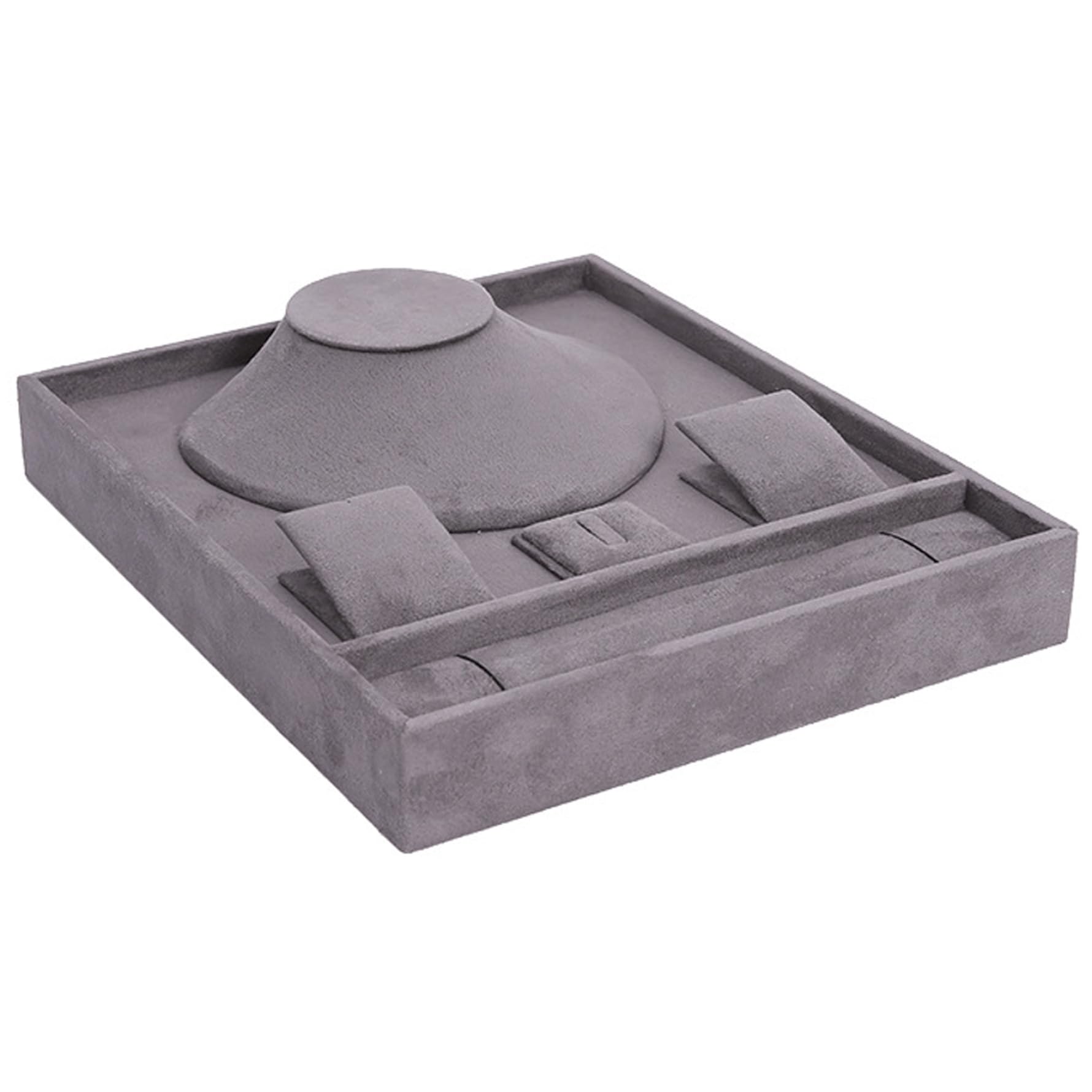 Plateau organisateur de bijoux en velours gris multi-compartiment - 6